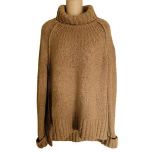 Kaisely Brown Wool Blend Hi-Low Rollover Turtleneck Sweater Size Women's Medium